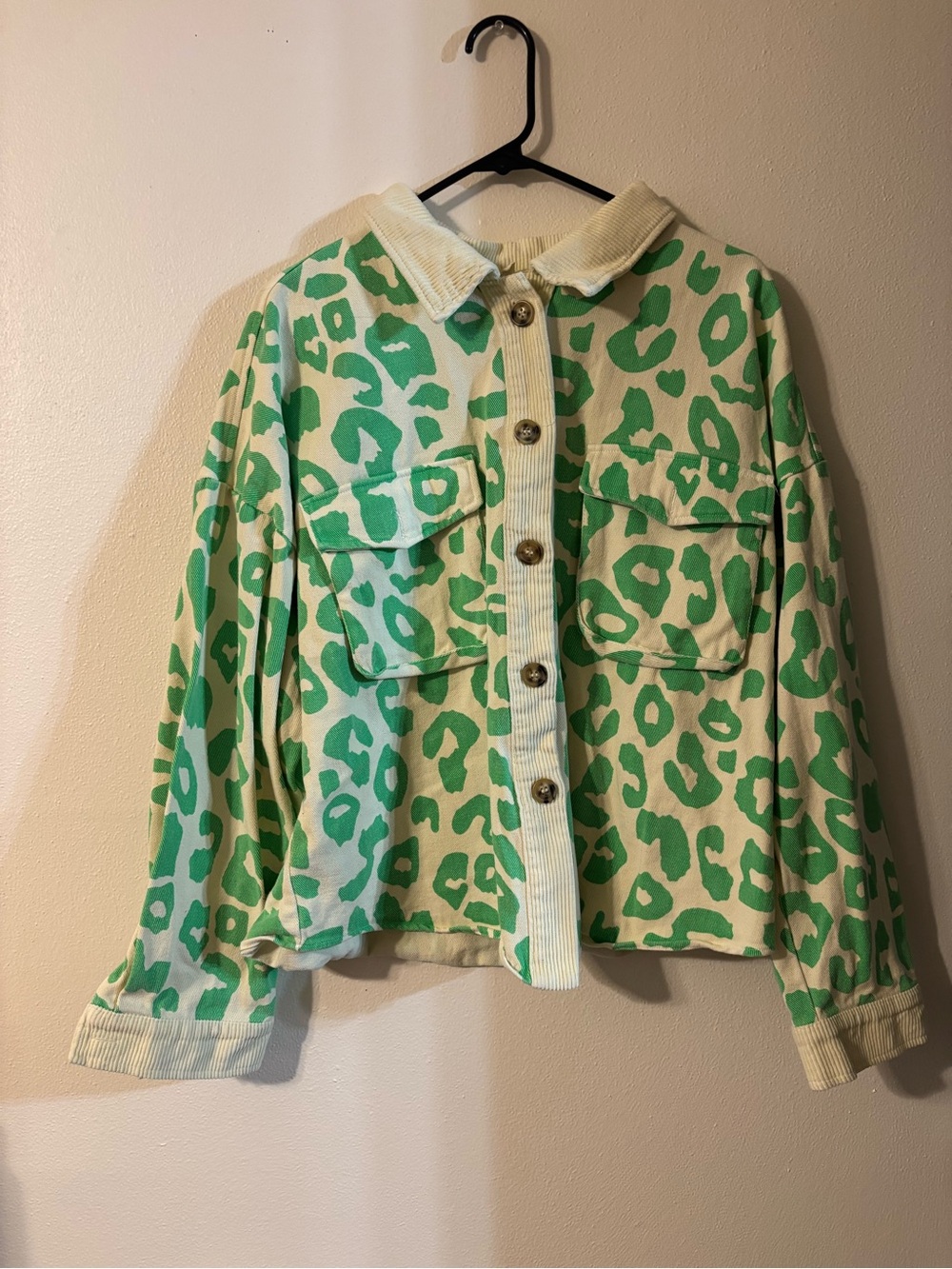 Green Leopard Print Button-Front Jacket